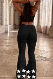 Schwarze, lässige Street-Print-Patchwork-Denim-Jeans mit hoher Taille