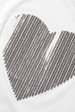 Weiße, lässige Print-Bronzing-Patchwork-T-Shirts mit O-Ausschnitt