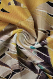 Vestidos amarelos moda casual estampa patchwork decote em v manga longa plus size
