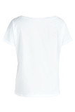 ブラックレッドカジュアルプリントブロンズパッチワークOネックTシャツ