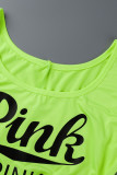 Fluorescent Color Fashion Casual Plus Size Letter Print Basic U Neck Vest Dress