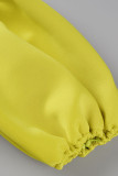 Célébrités jaunes élégantes robes de soirée à col oblique asymétrique à volants en patchwork solide