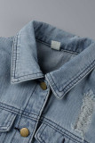 Light Color Fashion Casual Solid Ripped Patchwork Turndown Collar Long Sleeve Regular Denim Jacket