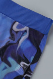 Blauw Mode Casual Print Patchwork Doorschijnend O-hals Korte mouw Tweedelige stukken
