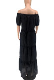 Черное модное повседневное однотонное лоскутное длинное платье с открытыми плечами