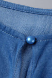 Синие модные повседневные однотонные лоскутные платья с круглым вырезом