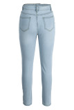 Jean skinny taille haute patchwork imprimé papillon décontracté bleu clair