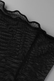 Schwarze sexy feste Patchwork-Volant-asymmetrische trägerlose trägerlose Kleid-Kleider