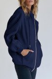 Navy Blue Fashion Casual Solid Patchwork Zipper Hooded Collar Outerwear
