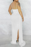 Белое модное сексуальное однотонное длинное платье в стиле пэчворк со складками на тонких бретельках и открытой спиной