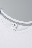 Marineblauwe casual T-shirts met patchwork-letter O-hals