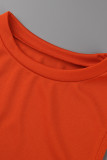 オレンジファッションカジュアルソリッドタッセルパッチワークOネックノースリーブツーピース
