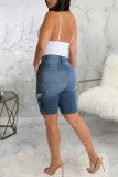 Blå Mode Casual Patchwork Ripped High Waist Regular Denim Jeans