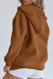 Vêtements d'extérieur décontractés à la mode marron avec fermeture éclair et col à capuche