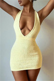 Coffee Fashion Sexy Solid Bandage Backless Halfter Ärmelloses Kleid