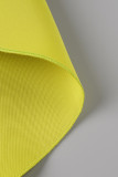 Желтые знаменитости Элегантные однотонные лоскутные оборки Асимметричное вечернее платье с косым воротником Платья
