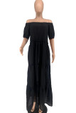 Черное модное повседневное однотонное лоскутное длинное платье с открытыми плечами