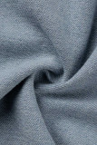 Giacca di jeans normale a maniche lunghe con colletto rovesciato alla moda casual tinta unita strappata alla moda