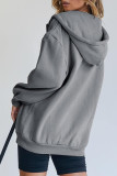 Prendas de abrigo de cuello con capucha y cremallera de patchwork sólido informal de moda gris oscuro