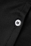 Botões de patchwork sólido preto casual trabalho O pescoço manga longa duas peças