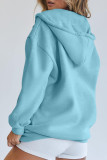 Prendas de abrigo de cuello con capucha y cremallera de patchwork sólido informal de moda azul cielo