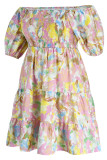 Pink Fashion Casual Plus Size Print Patchwork O Neck Short Sleeve Dress