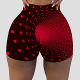 Röd Grå Mode Casual Print Patchwork Skinny High Waist Shorts