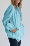 Prendas de abrigo de cuello con capucha y cremallera de patchwork sólido informal de moda azul marino