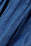 Blauwe mode casual effen patchwork O-hals jurken