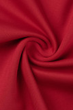 Rött mode Casual brevtryck asymmetrisk turndown krage ärmlös två delar