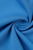 Blaue, lässige, solide Patchwork-Kleider mit O-Ausschnitt