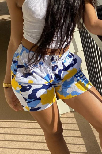 White Casual Print Patchwork Straight Mid Waist Straight Full Print Bottoms