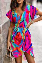 Color Casual Estampado Vendaje Patchwork Cuello en V Vestido irregular Vestidos