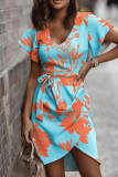 Цветное повседневное платье с принтом в стиле пэчворк и V-образным вырезом Нерегулярное платье Платья