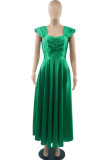 Green Sexy Solid Patchwork Square Collar Straight Dresses