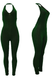 Черные сексуальные однотонные облегающие комбинезоны в стиле пэчворк с лямкой на шее