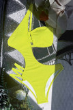 Yellow Fashion Sexy Solid Hollowed Out Patchwork Backless Swimwears (With Paddings)