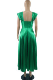 Green Sexy Solid Patchwork Square Collar Straight Dresses