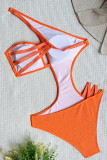 Trajes de banho laranja fashion sexy sólidos vazados patchwork sem costas (com acolchoamentos)