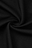 Черные повседневные однотонные платья в стиле пэчворк с круглым вырезом и пряжкой