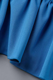 Blaue, lässige, solide Patchwork-Kleider mit O-Ausschnitt