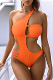 Oranje mode Sexy effen uitgeholde patchwork rugloze badmode (met vulling)