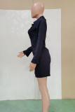 ブラック ファッション カジュアル ソリッド パッチワーク V ネック シャツ ドレス