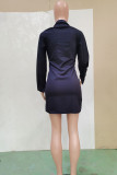 Черное модное повседневное однотонное платье-рубашка в стиле пэчворк с V-образным вырезом