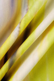 Желтый сексуальный принт с выдолбленным лоскутным разрезом и бретельками на тонких бретелях, одноступенчатые платья-юбки