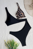 Черный модный сексуальный купальник с леопардовым принтом в стиле пэчворк с открытой спиной (с прокладками)
