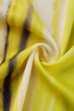 Vestidos de saia de um passo com estampa sexy amarela vazada com fenda de retalhos