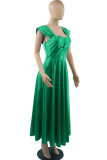 Groene sexy effen rechte jurken met patchwork vierkante kraag
