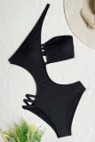 Black Fashion Sexy Solid Hollowed Out Patchwork Backless Swimwears (With Paddings)