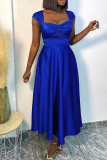 ブルー セクシー ソリッド パッチワーク スクエア カラー ストレート ドレス